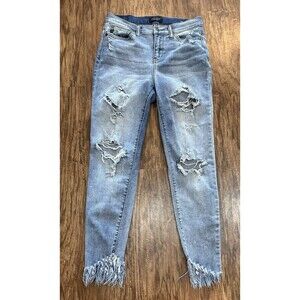 Judy Blue Skinny Fit Jeans Women’s 9/29 (29x27) Distressed  Fringe Hem